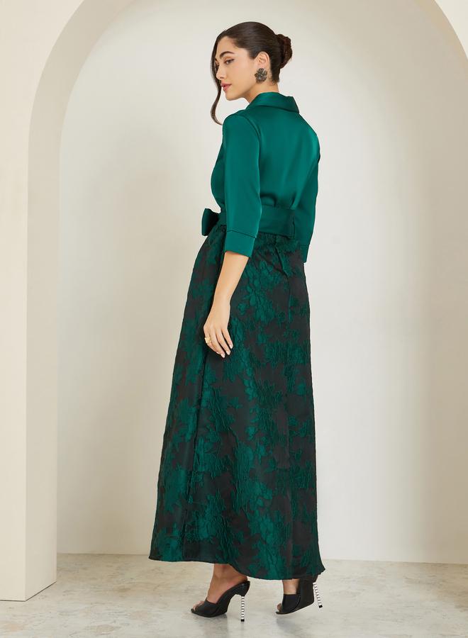 Styli Women Green Floral Tie-Up A-Line Maxi Dress - Image 4